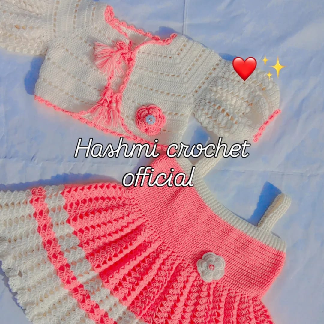 Handmade crochet baby outfit with bonnet